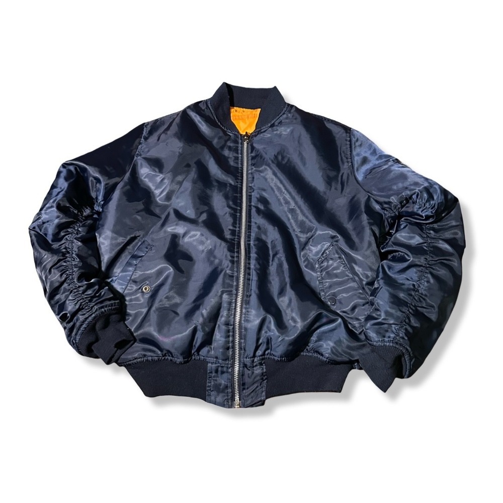 Oscar Sports MA1 Bomber Jacket Mens L Navy Blue Excellent Flight Military Style